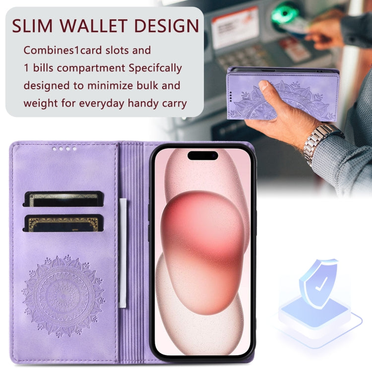 For iPhone 16 Totem Embossed Magnetic Leather Phone Case(Purple)