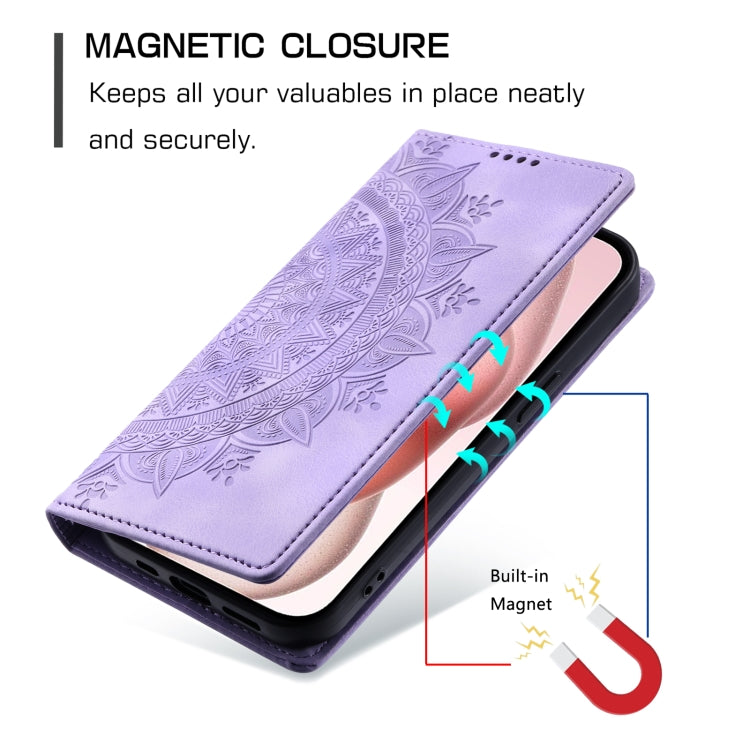 For iPhone 16 Totem Embossed Magnetic Leather Phone Case(Purple)