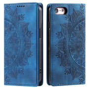 For iPhone 16e Totem Embossed Magnetic Leather Phone Case(Blue)