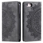 For iPhone 16e Totem Embossed Magnetic Leather Phone Case(Grey)