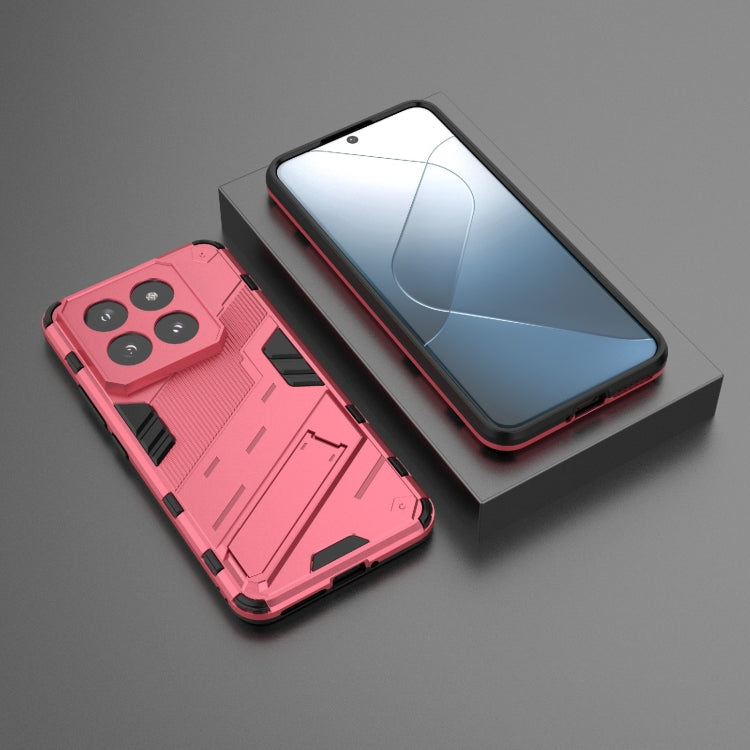For Xiaomi 14 Pro 5G Punk Armor 2 in 1 PC + TPU Phone Case with Holder(Light Red)