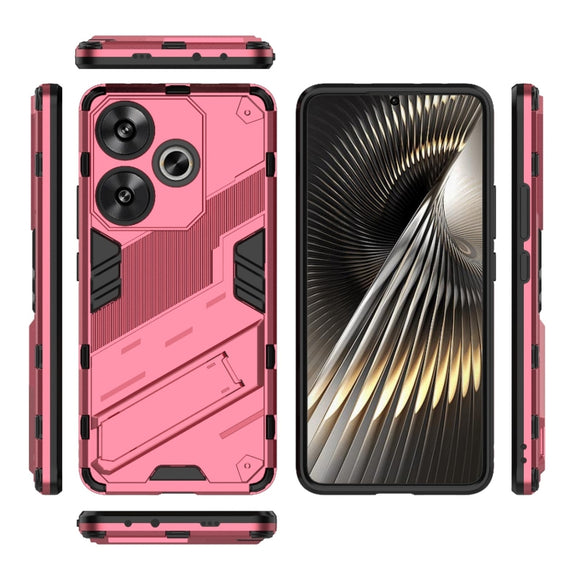 For Xiaomi Redmi Turbo 3 5G Punk Armor 2 in 1 PC + TPU Phone Case with Holder(Light Red)
