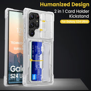 For Samsung Galaxy S24 Ultra 5G Full Coverage Phone Case with Holder / Card Slot(Transparent)