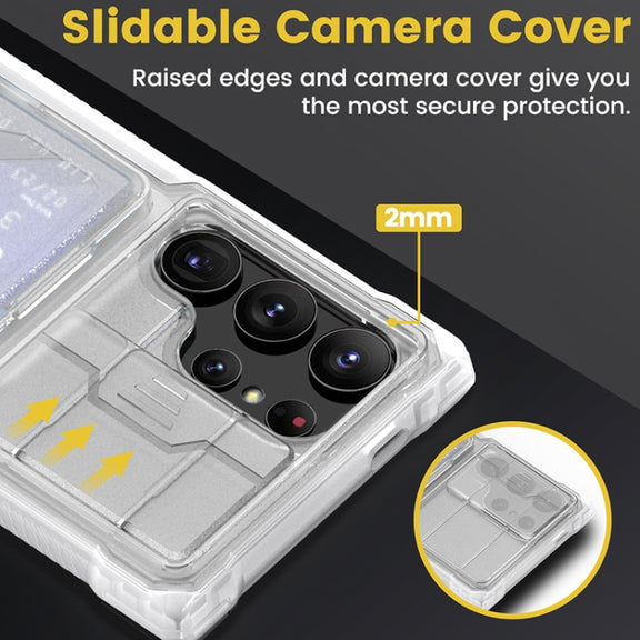 For Samsung Galaxy S24 Ultra 5G Full Coverage Phone Case with Holder / Card Slot(Transparent)