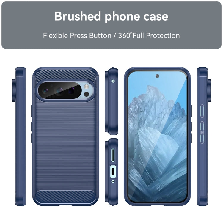 For Google Pixel 9 Pro 5G Carbon Fiber Brushed Texture TPU Phone Case(Blue)