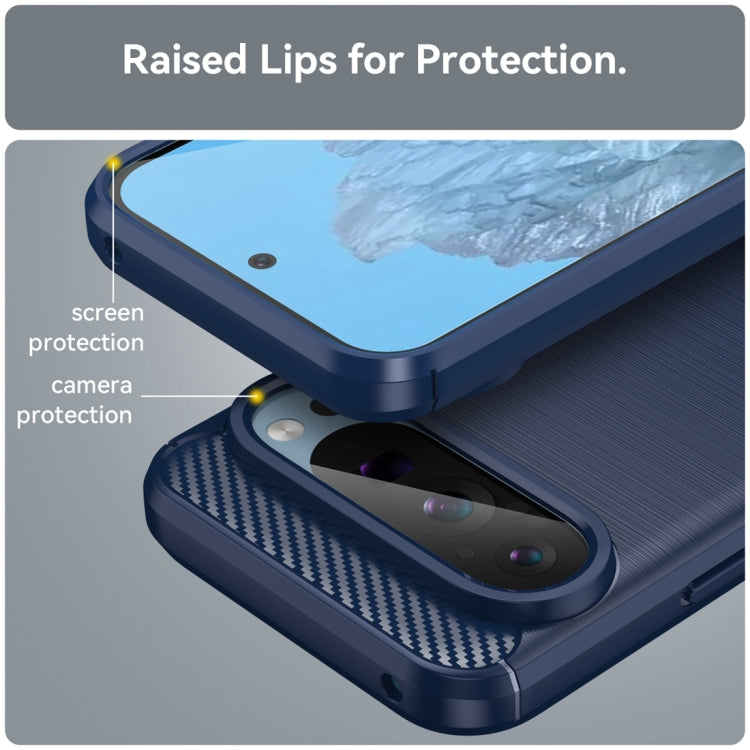 For Google Pixel 9 Pro 5G Carbon Fiber Brushed Texture TPU Phone Case(Blue)