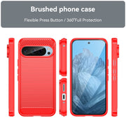 For Google Pixel 9 Carbon Fiber Brushed Texture TPU Phone Case(Red)