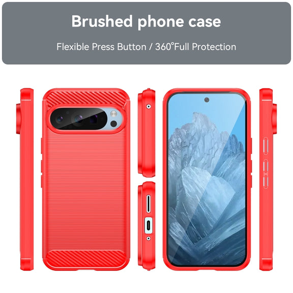 For Google Pixel 9 Carbon Fiber Brushed Texture TPU Phone Case(Red)