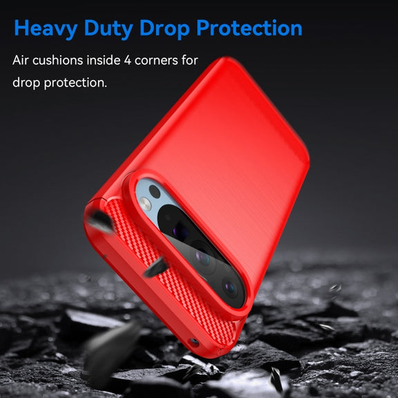For Google Pixel 9 Carbon Fiber Brushed Texture TPU Phone Case(Red)