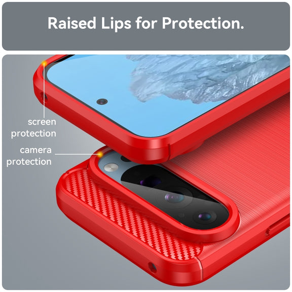 For Google Pixel 9 Carbon Fiber Brushed Texture TPU Phone Case(Red)