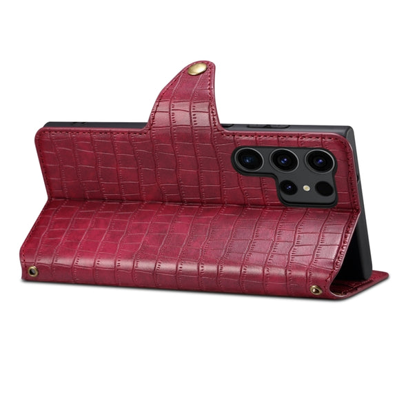For Samsung Galaxy S24+ 5G Denior Crocodile Texture Oil Edge Leather Phone Case(Rose Red)