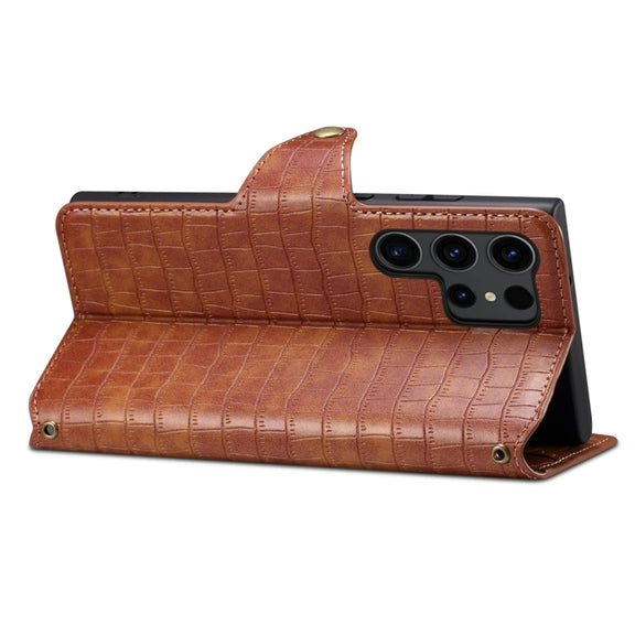 For Samsung Galaxy S24 5G Denior Crocodile Texture Oil Edge Leather Phone Case(Brown)
