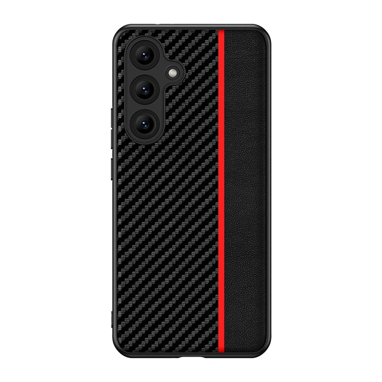 For Samsung Galaxy S25 5G Ultra-thin Carbon Fiber Texture Splicing Phone Case(Red)