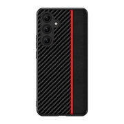 For Samsung Galaxy S25 5G Ultra-thin Carbon Fiber Texture Splicing Phone Case(Red)