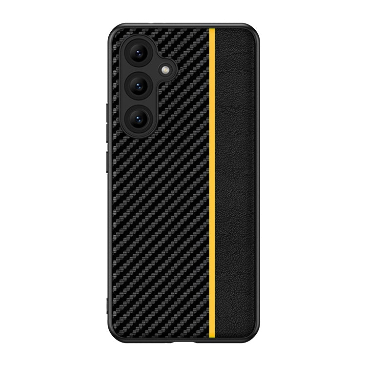 For Samsung Galaxy S25 5G Ultra-thin Carbon Fiber Texture Splicing Phone Case(Yellow)