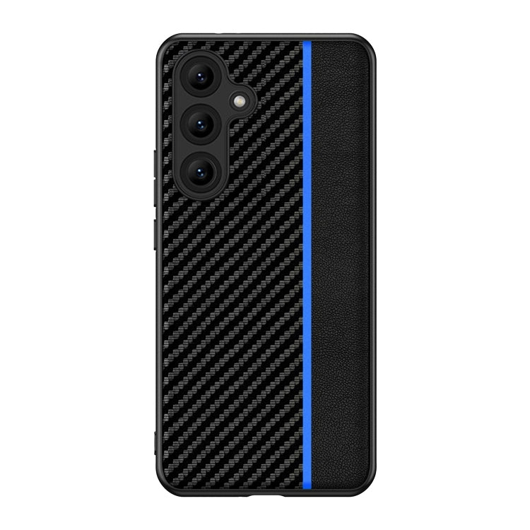 For Samsung Galaxy S25 5G Ultra-thin Carbon Fiber Texture Splicing Phone Case(Blue)