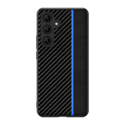 For Samsung Galaxy S25 5G Ultra-thin Carbon Fiber Texture Splicing Phone Case(Blue)