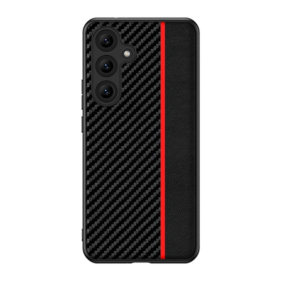 For Samsung Galaxy S25+ 5G Ultra-thin Carbon Fiber Texture Splicing Phone Case(Red)