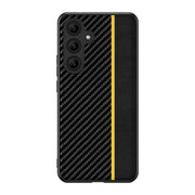 For Samsung Galaxy S25+ 5G Ultra-thin Carbon Fiber Texture Splicing Phone Case(Yellow)