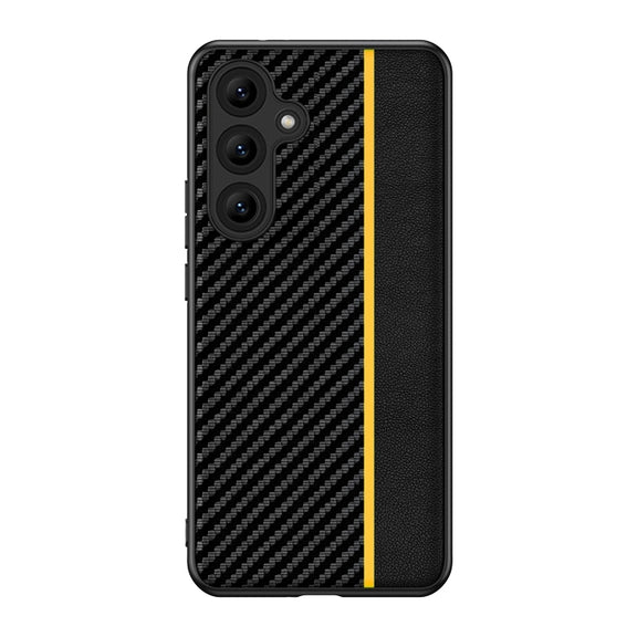 For Samsung Galaxy S25+ 5G Ultra-thin Carbon Fiber Texture Splicing Phone Case(Yellow)