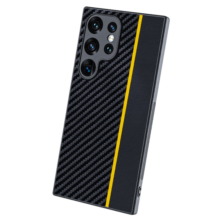 For Samsung Galaxy S25 Ultra 5G Ultra-thin Carbon Fiber Texture Splicing Phone Case(Yellow)
