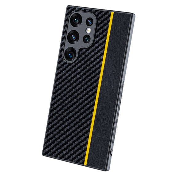For Samsung Galaxy S25 Ultra 5G Ultra-thin Carbon Fiber Texture Splicing Phone Case(Yellow)