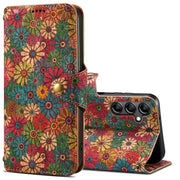 For Samsung Galaxy S24+ 5G Denior Flower Language Series Cork Fabric Oil Edge Leather Phone Case(Spring)