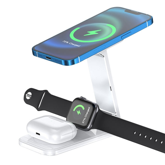 S16 15W 3 in 1 Foldable Wireless Fast Charging Phone Holder(White)