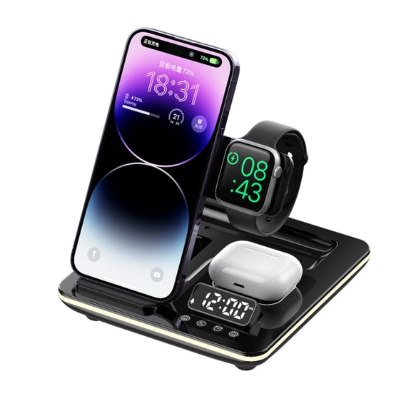 A93 15W 5 in 1 Multifunctional Foldable Wireless Charger Desktop Phone Stand(Black)