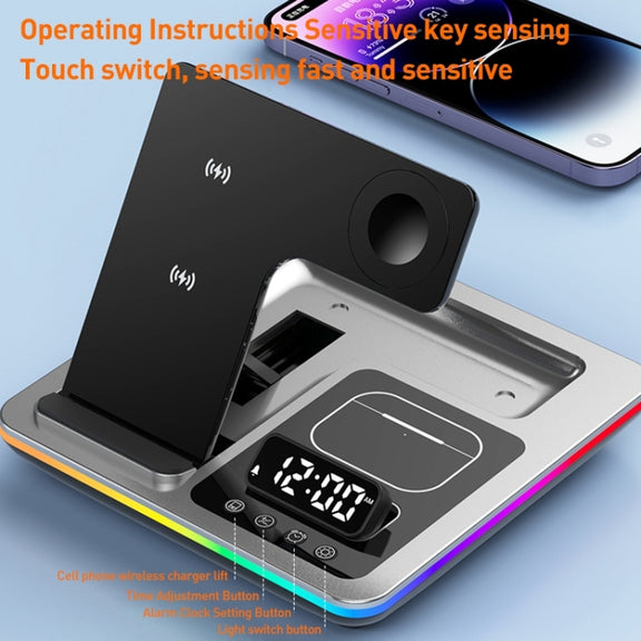 A93 15W 5 in 1 Multifunctional Foldable Wireless Charger Desktop Phone Stand(Black)