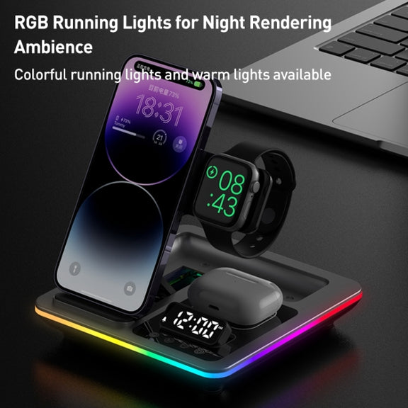 A93 15W 5 in 1 Multifunctional Foldable Wireless Charger Desktop Phone Stand(Silver)