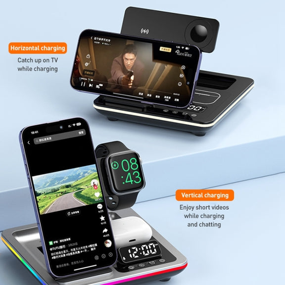 A93 15W 5 in 1 Multifunctional Foldable Wireless Charger Desktop Phone Stand(Black)