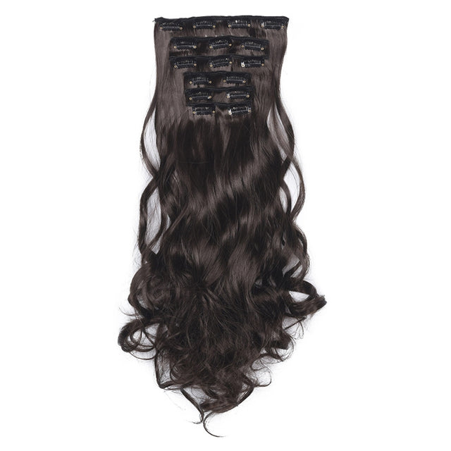 50cm 16 Card Long Curly Hair Wig Seamless Hair Extension Piece(11.8#)