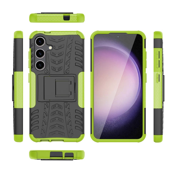 For Samsung Galaxy S24 5G Tire Texture TPU + PC Phone Case with Holder(Green)