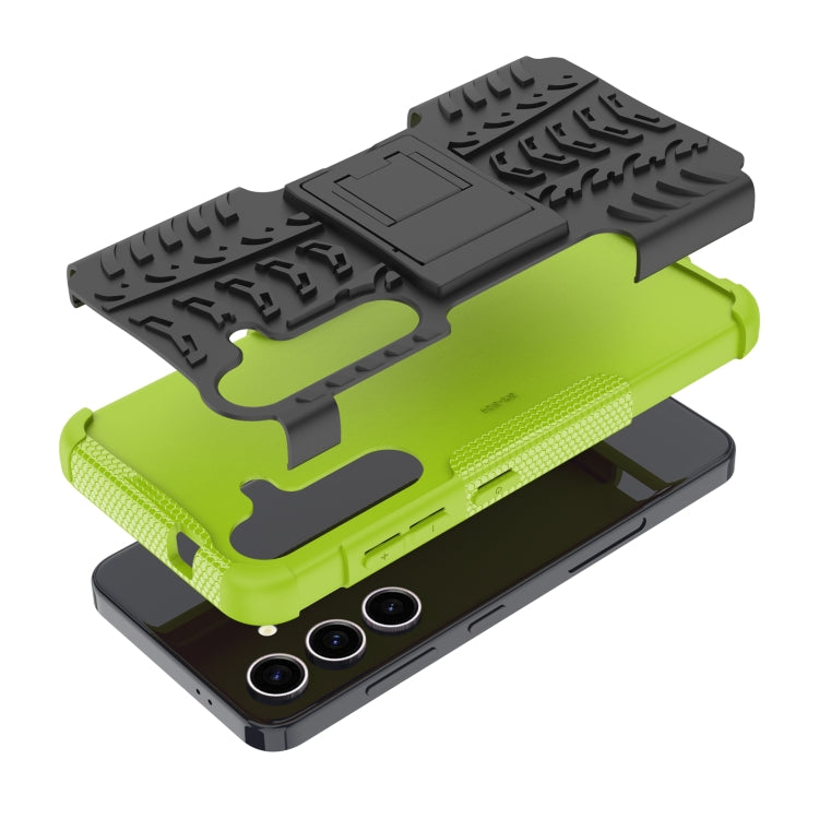 For Samsung Galaxy S24 5G Tire Texture TPU + PC Phone Case with Holder(Green)