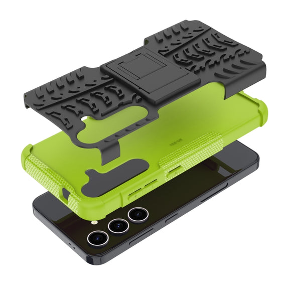 For Samsung Galaxy S24 5G Tire Texture TPU + PC Phone Case with Holder(Green)
