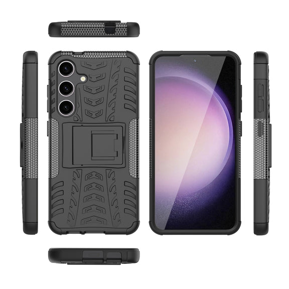 For Samsung Galaxy S24 5G Tire Texture TPU + PC Phone Case with Holder(Black)