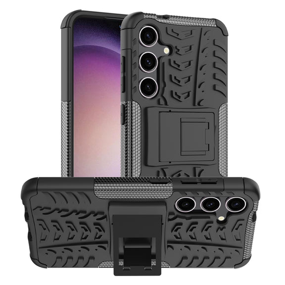 For Samsung Galaxy S24 5G Tire Texture TPU + PC Phone Case with Holder(Black)