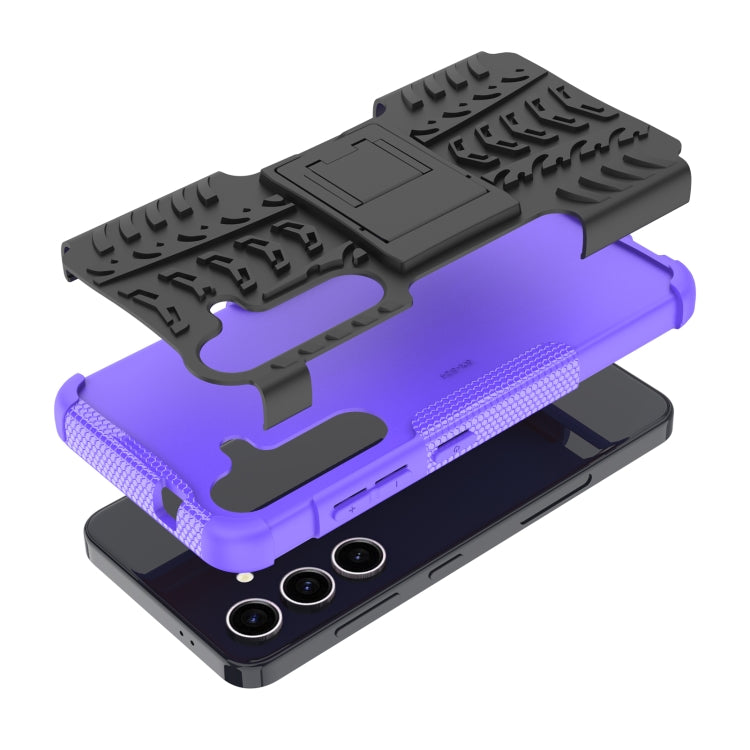 For Samsung Galaxy S24 5G Tire Texture TPU + PC Phone Case with Holder(Purple)