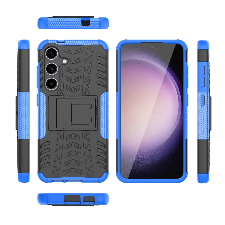 For Samsung Galaxy S24 5G Tire Texture TPU + PC Phone Case with Holder(Blue)