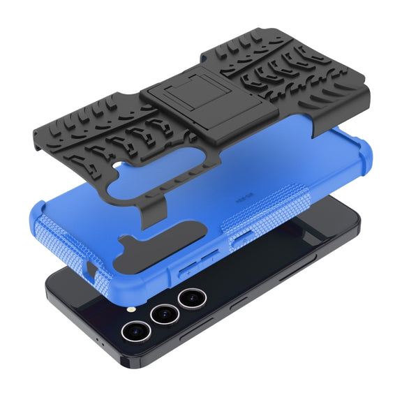 For Samsung Galaxy S24 5G Tire Texture TPU + PC Phone Case with Holder(Blue)