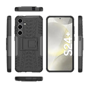 For Samsung Galaxy S24+ Tire Texture TPU + PC Phone Case with Holder(Black)