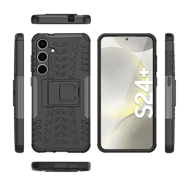For Samsung Galaxy S24+ Tire Texture TPU + PC Phone Case with Holder(Black)