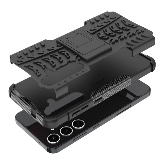 For Samsung Galaxy S24+ Tire Texture TPU + PC Phone Case with Holder(Black)