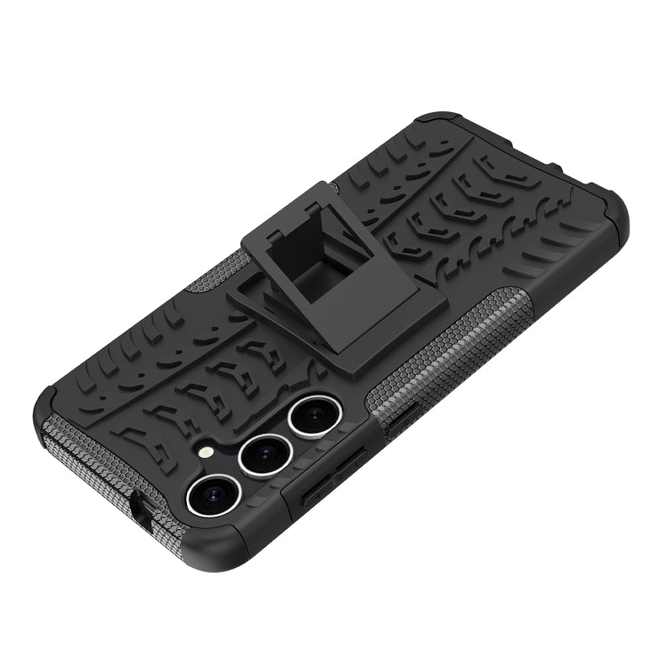 For Samsung Galaxy S24+ Tire Texture TPU + PC Phone Case with Holder(Black)