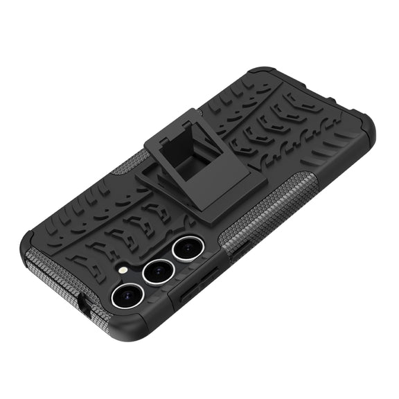 For Samsung Galaxy S24+ Tire Texture TPU + PC Phone Case with Holder(Black)