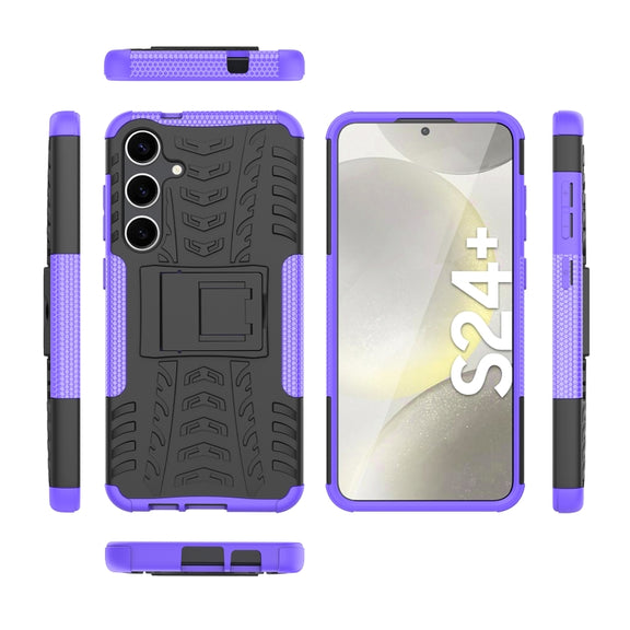 For Samsung Galaxy S24+ Tire Texture TPU + PC Phone Case with Holder(Purple)