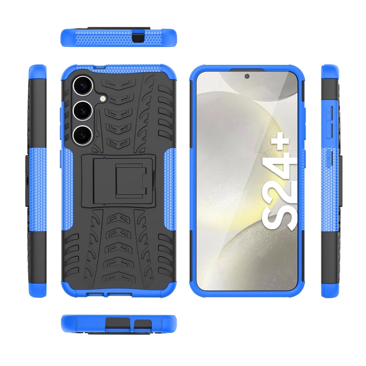 For Samsung Galaxy S24+ Tire Texture TPU + PC Phone Case with Holder(Blue)