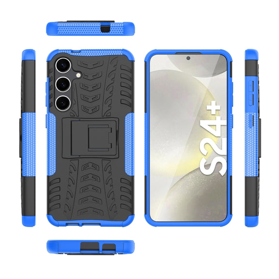 For Samsung Galaxy S24+ Tire Texture TPU + PC Phone Case with Holder(Blue)