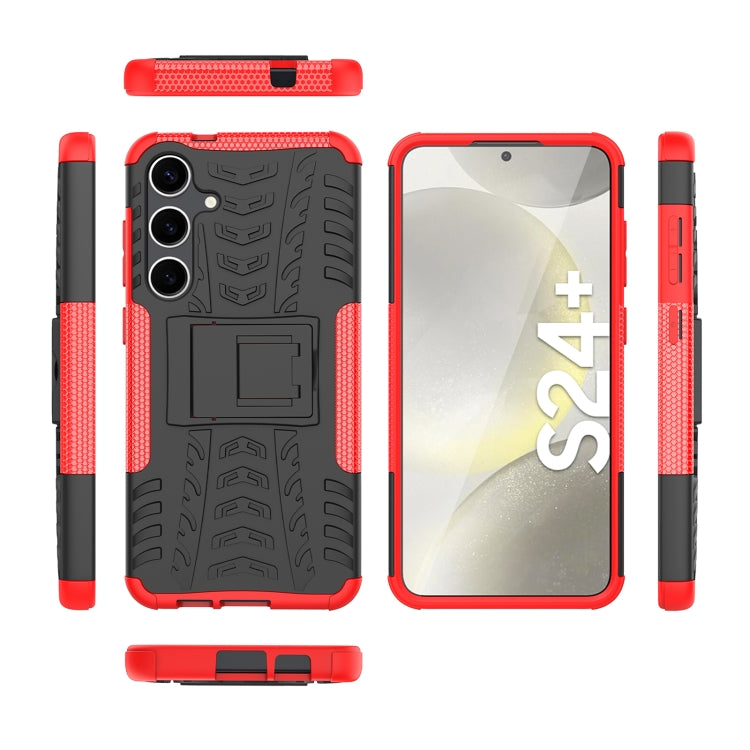 For Samsung Galaxy S24+ Tire Texture TPU + PC Phone Case with Holder(Red)